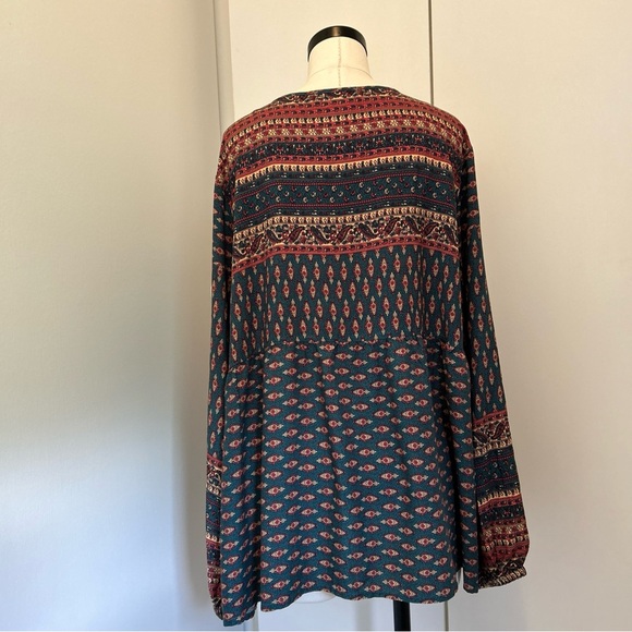 Lascana for Venus! Deep Teal Multicolored Print Tunic Blouse with Tassels - Picture 3 of 3